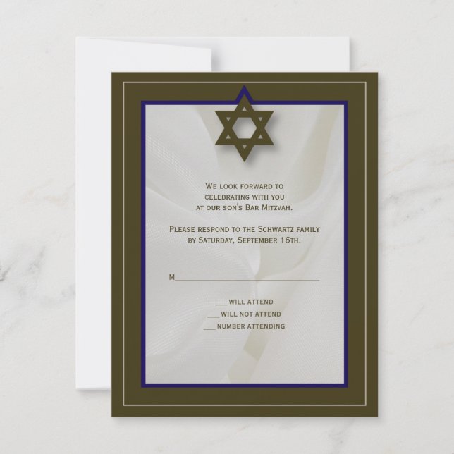 Cartons Réponse Elegant Fabric Bar Mitzvah Reply Card en Brown (Devant)