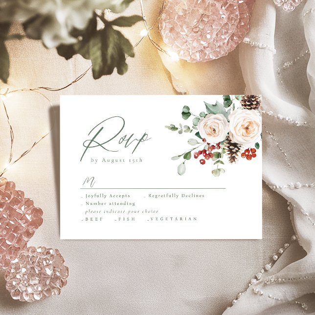 Cartons Réponse Elegant Festive Floral Holiday Winter Wedding (Elegant Festive Floral Holiday Winter Wedding RSVP Card)