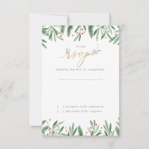 Cartons Réponse Elégant Festive Green Gold & Red Holiday Mariage