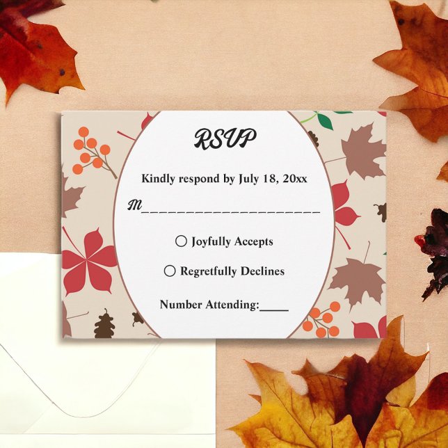 Cartons Réponse Élégant Feuilles Rustiques Automne Floral Mariage (Créateur téléchargé)