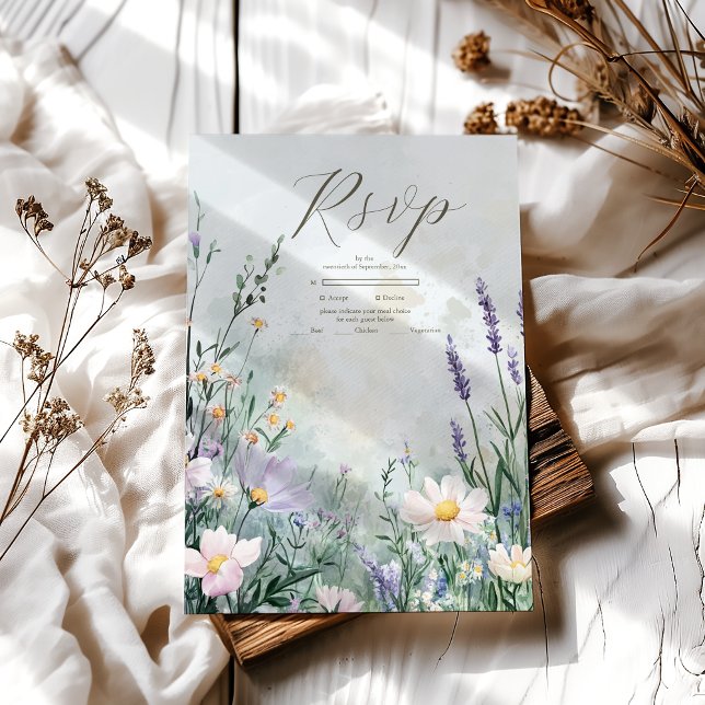 Cartons Réponse Élégant Fleur sauvage Meadow Blush Pink Mariage (Créateur téléchargé)