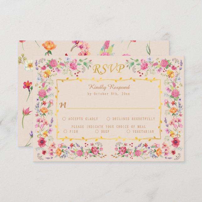 Cartons Réponse Elégant Fleur sauvage Meadow Printemps Jardin Mari (Devant / Derrière)