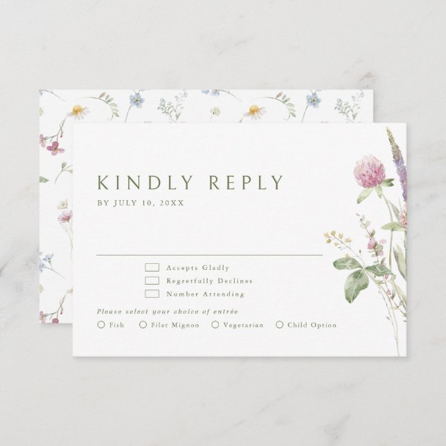 Cartons Réponse Élégant Fleur sauvage Pastel Soft Mariage botaniqu (Devant / Derrière)