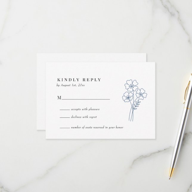 Cartons Réponse Élégant Fleur sauvage Périwinkle Mariage (Devant/Arrière en situation)