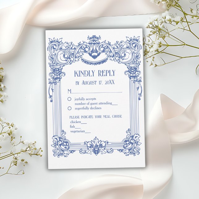 Cartons Réponse Élégant Floral Baroque Blue Colonne Mariage (Créateur téléchargé)