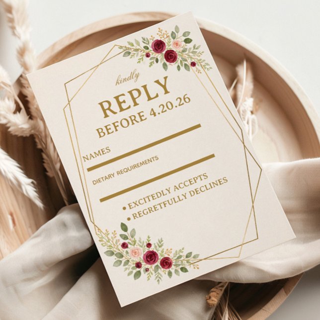 Cartons Réponse Élégant floral doré (Créateur téléchargé)