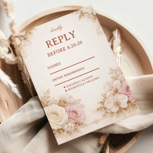 Cartons Réponse Élégant Floral Neutre Rose