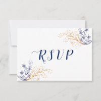 Élégant Floral Royal Blue Roses & Gold Flowers