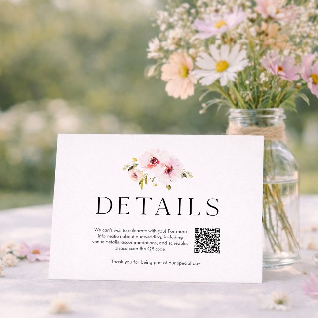 Cartons Réponse Elegant Floral Wedding Details Card with QR Code (Créateur téléchargé)