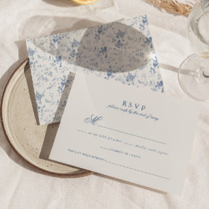 Cartons Réponse Élégant Français Vintage bleu Floral Jouy Mariage