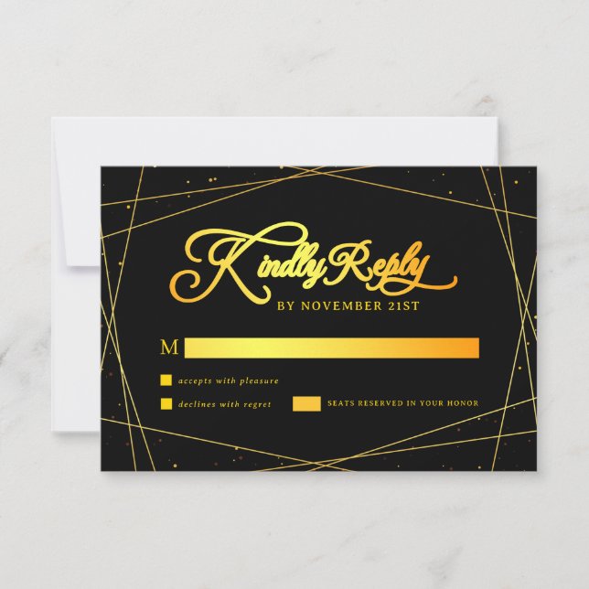 Cartons Réponse Elegant Geometric Black and Gold  Wedding (Devant)