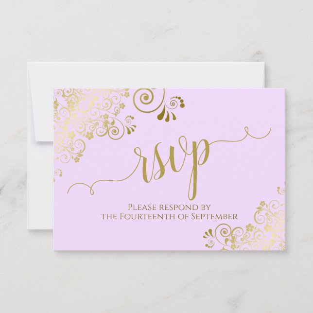 Cartons Réponse Elegant Gold Calligraphy on Lilac Purple Wedding (Devant)