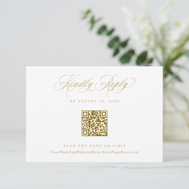 Cartons Réponse Elegant Gold Crest Logo Wedding QR Code (Debout devant)