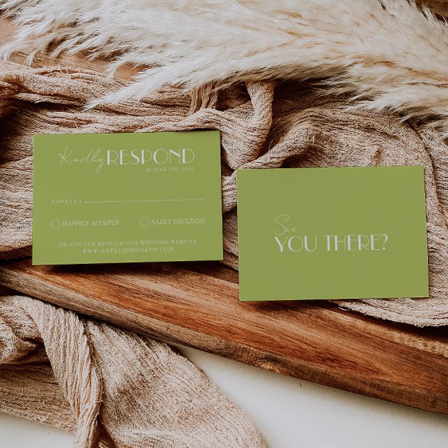 Cartons Réponse Elegant Green White Minimalist Bright Wedding (Créateur téléchargé)