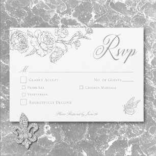 Cartons Réponse Elegant Grey Chinoiserie Bird & Crest Mariage