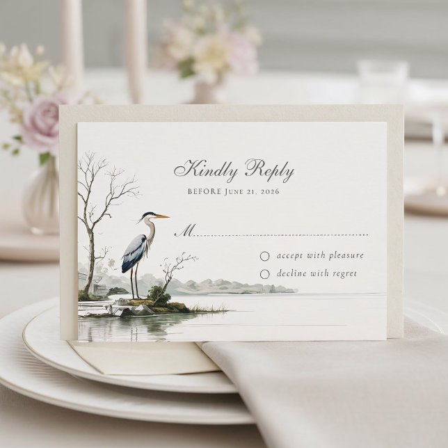 Cartons Réponse Elegant Heron Toile French Country Wedding (Créateur téléchargé)