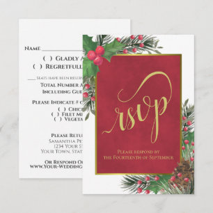 Cartons Réponse Elegant Holly & Pine Noël ou Mariage de vacances
