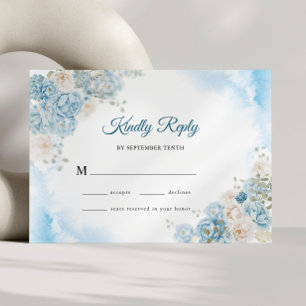 Cartons Réponse Elégant Ice Bleu Rose Fleurs Mariage