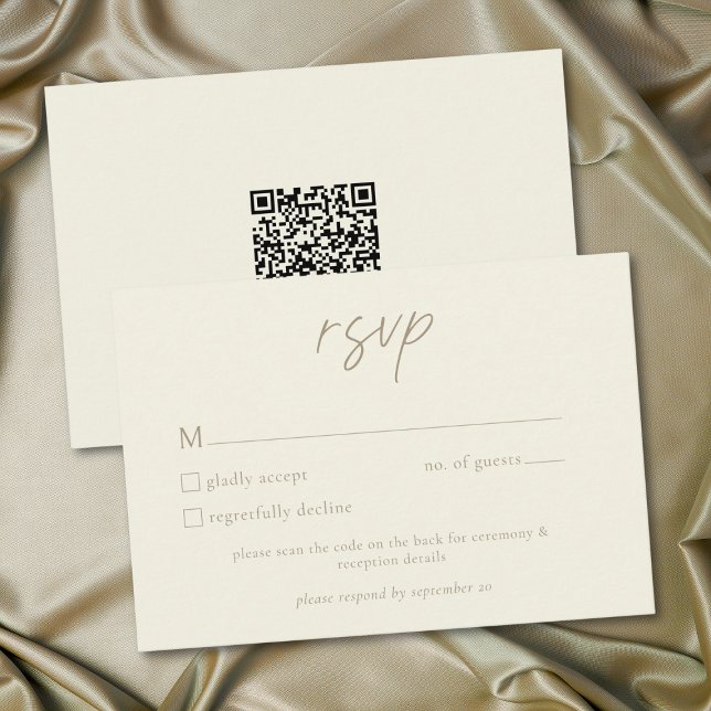 Cartons Réponse Elegant Ivory Cream Minimalist Wedding QR Code (Elegant Ivory Cream Minimalist Wedding RSVP Card)