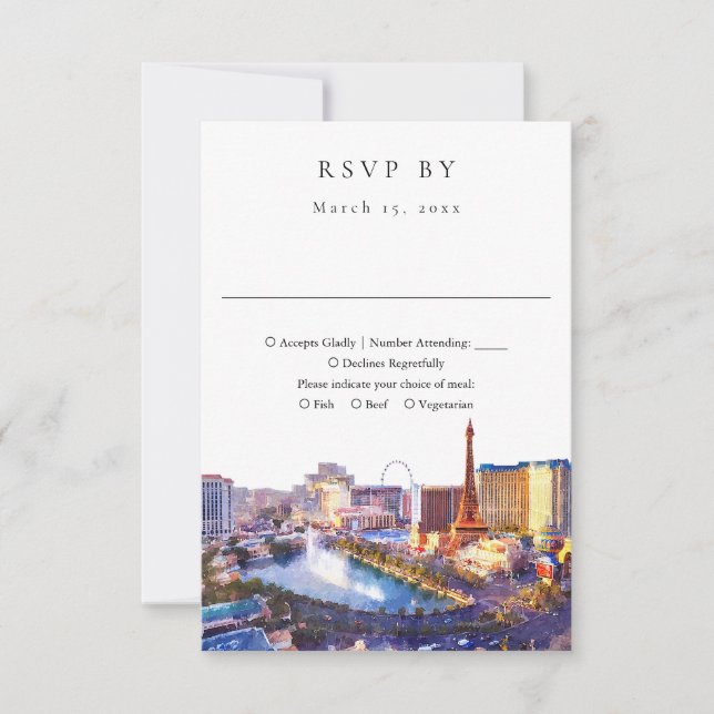 Cartons Réponse Elegant Las Vegas Skyline Watercolor Wedding (Devant)
