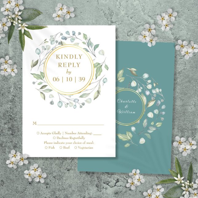 Cartons Réponse Elégant Laurel Greenery Floral Garland (Elegant Laurel Greenery Floral Garland RSVP Card)