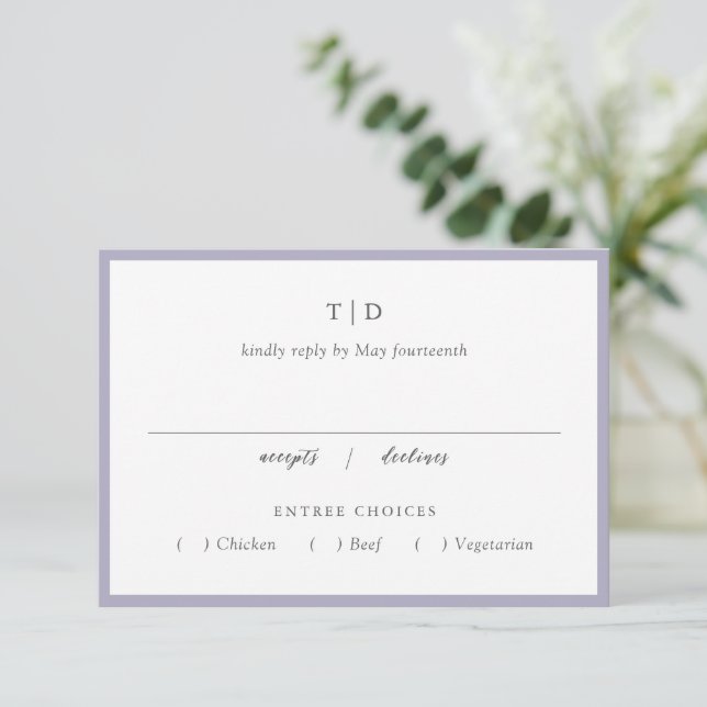 Cartons Réponse Élégant Lilac Monogramme Mariage moderne (Debout devant)