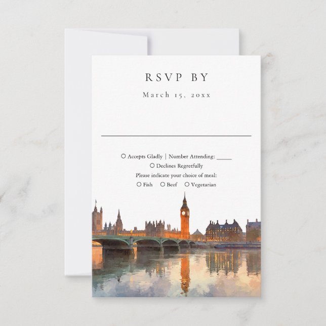 Cartons Réponse Elegant London Skyline Watercolor Wedding (Devant)