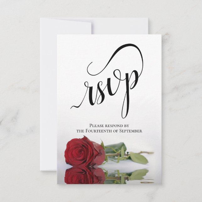 Cartons Réponse Elegant Long-Stemmed Red Rose Simple Wedding (Devant)