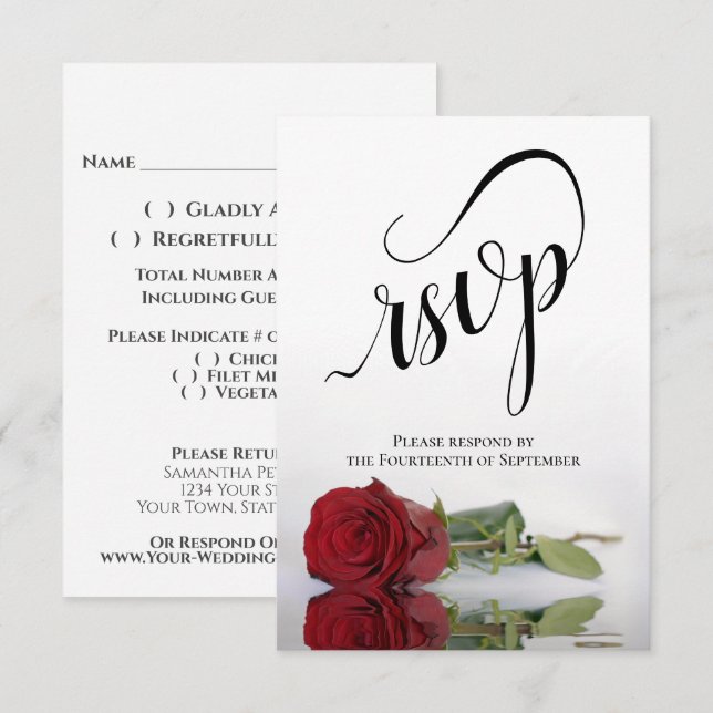 Cartons Réponse Elegant Long-Stemmed Red Rose Simple Wedding (Devant / Derrière)