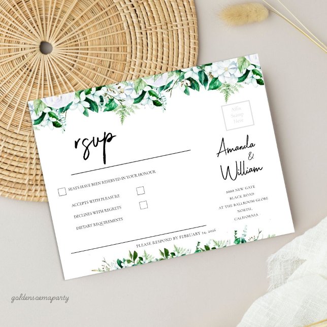Cartons Réponse Elegant Lush White Floral and Greenery  (Elegant White Floral and Greenery Wedding rsvp)