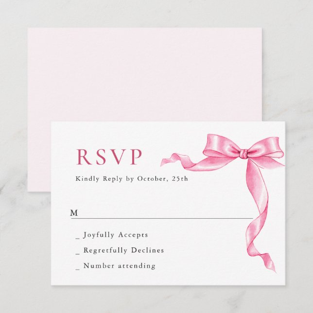 Cartons Réponse Élégant Mariage à mâchoire douce rose (Devant / Derrière)