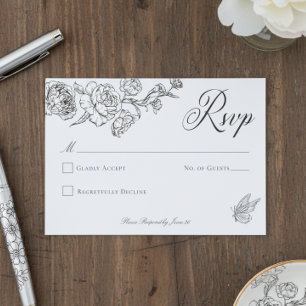 Cartons Réponse Élégant mariage à motif de chinoiserie noire avec