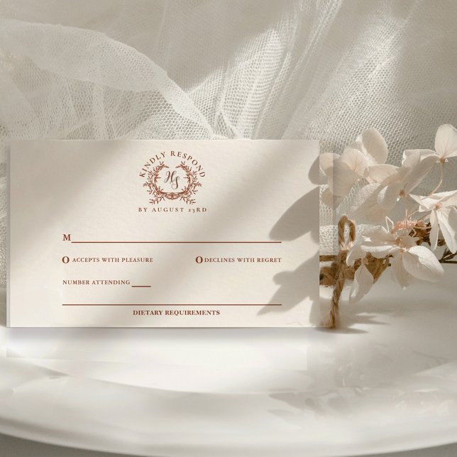 Cartons Réponse Élégant Mariage au Blason de Monogramme Rustique (Créateur téléchargé)