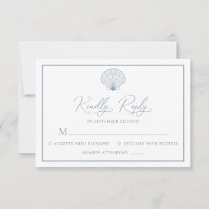 Cartons Réponse Elégant Mariage bleu Dusty Coquille de pétoncle de