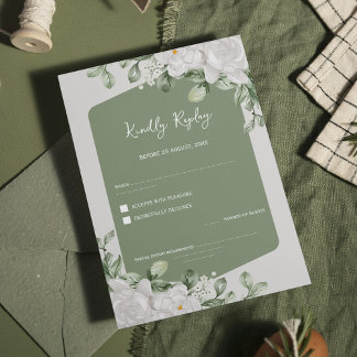 Cartons Réponse Élégant mariage botanique floral blanc vert sauge