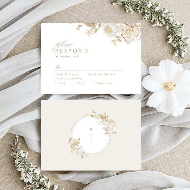 Cartons Réponse Élégant Mariage botanique moderne or (Elegant Modern Gold Botanical Floral Wedding RSVP Card)