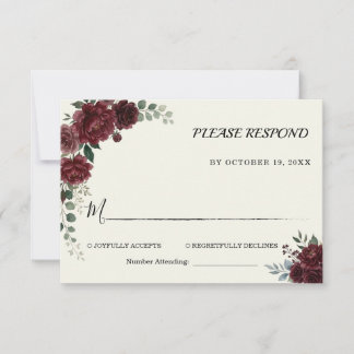 Cartons Réponse Élégant mariage botanique rose poudrée Bourgogne