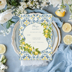 Cartons Réponse Élégant Mariage citron en carrelage bleu italien