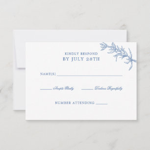 Cartons Réponse Élégant Mariage classique bleu floral