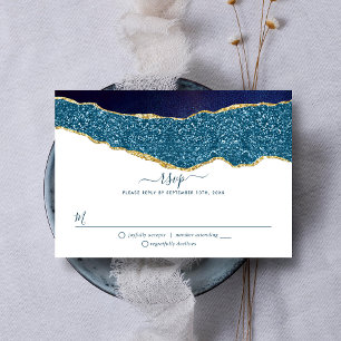 Cartons Réponse Élégant Mariage d'âge bleu et or de la marine