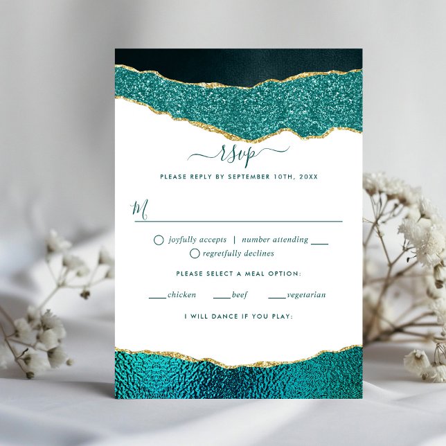 Cartons Réponse Élégant Mariage d'âge Turquoise & Or (Créateur téléchargé)