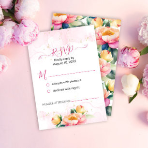 Cartons Réponse Élégant Mariage d'aquarelle romantique Peony