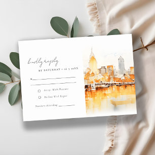 Cartons Réponse Élégant Mariage d'aquarelle Skyline de Nashville C