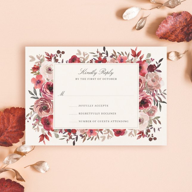 Cartons Réponse Élégant Mariage de automne rouge rustique (Créateur téléchargé)