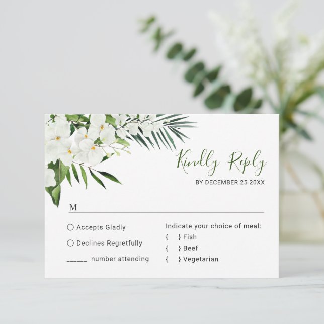 Cartons Réponse Elégant Mariage de Bohême Orchidées Blanches (Debout devant)