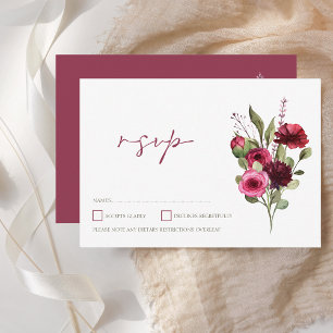 Cartons Réponse Élégant Mariage de bouquet floral Bourgogne