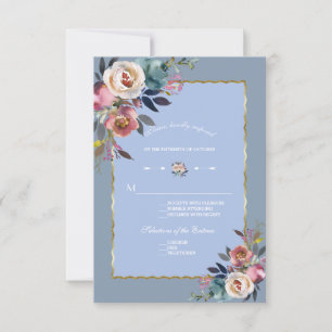 Cartons Réponse Elégant Mariage de cadre bleu rose floral bleu Dus
