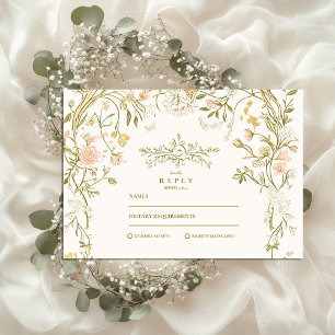 Cartons Réponse Élégant Mariage de cadre de verdure et de fleurs