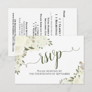 Cartons Réponse Élégant Mariage de calligraphie florale blanc ivoi