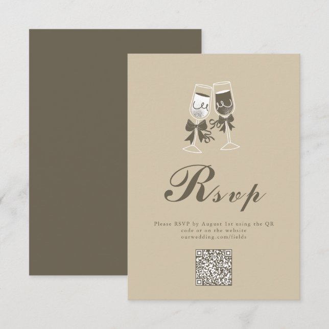 Cartons Réponse Élégant Mariage de code QR vert sable (Devant / Derrière)